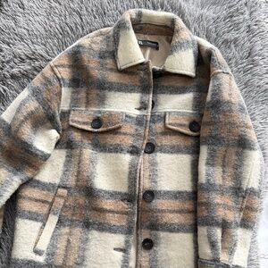 Zara Plaid Lined Shacket Jacket Womens Small